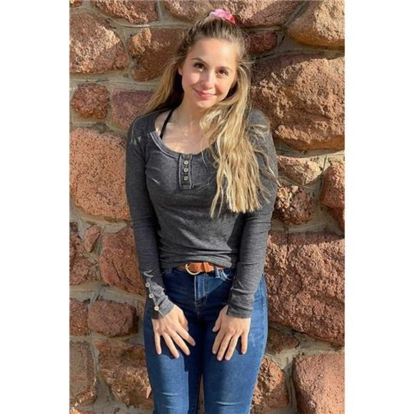 Women's Long Sleeve Shirts Casual Fall Henley Top Button Down Blouses Rib-Knit - Picture 4 of 6